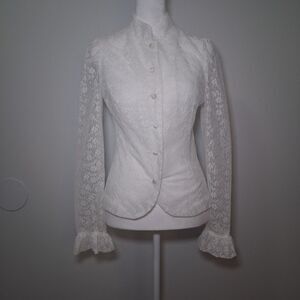 Vintage Lace Blouse Ruffle Sleeve Women's Xs Victorian Romantic Regency Coqutte